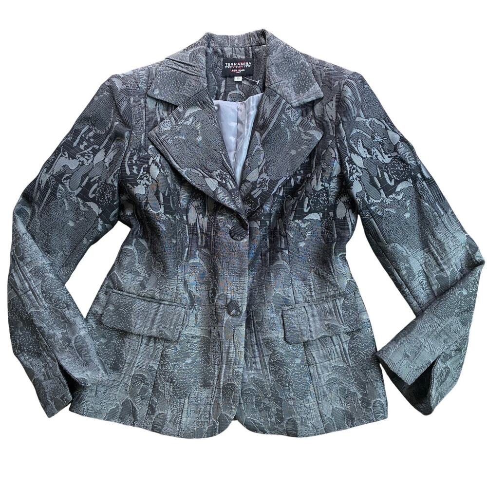 Terramina Dark Ambre Textured Jacquard Pattern Workwear Tailored Blazer Size M